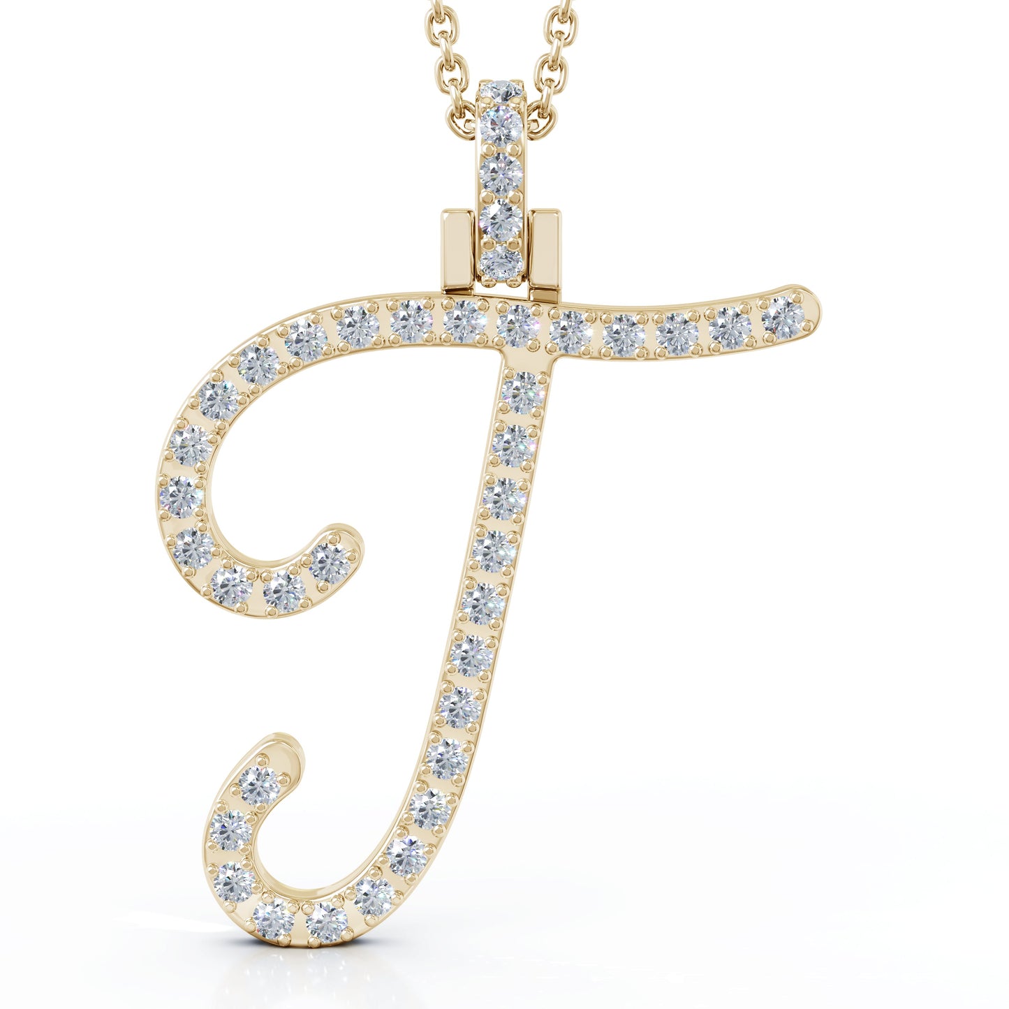 Diamond A-Z Alphabet Initial Letter Pendant Necklace, 18" Gold Chain in 14K Gold