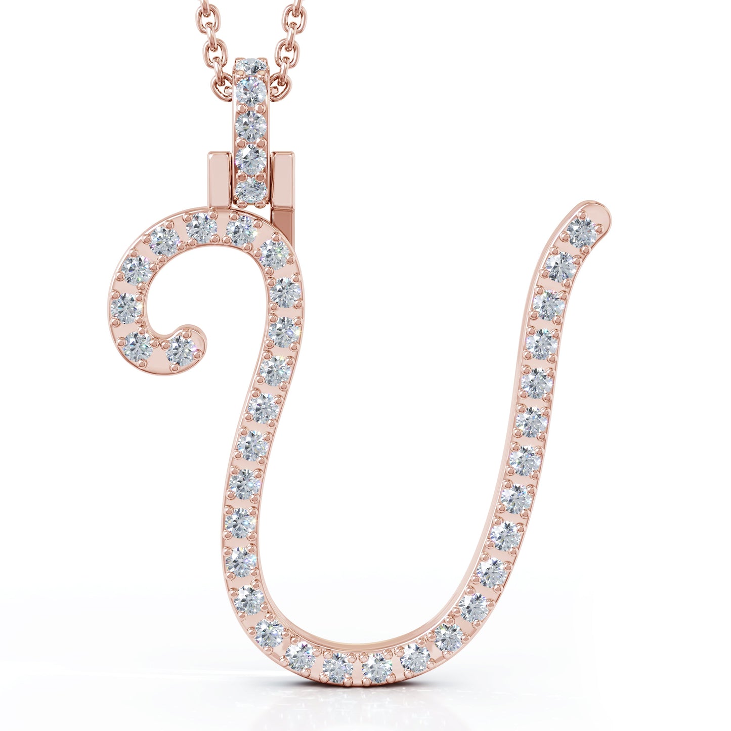 Diamond A-Z Alphabet Initial Letter Pendant Necklace, 18" Gold Chain in 14K Gold
