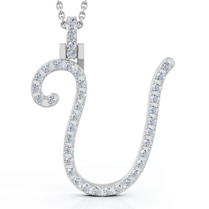 Diamond A-Z Alphabet Initial Letter Pendant Necklace, 18" Gold Chain in 14K Gold