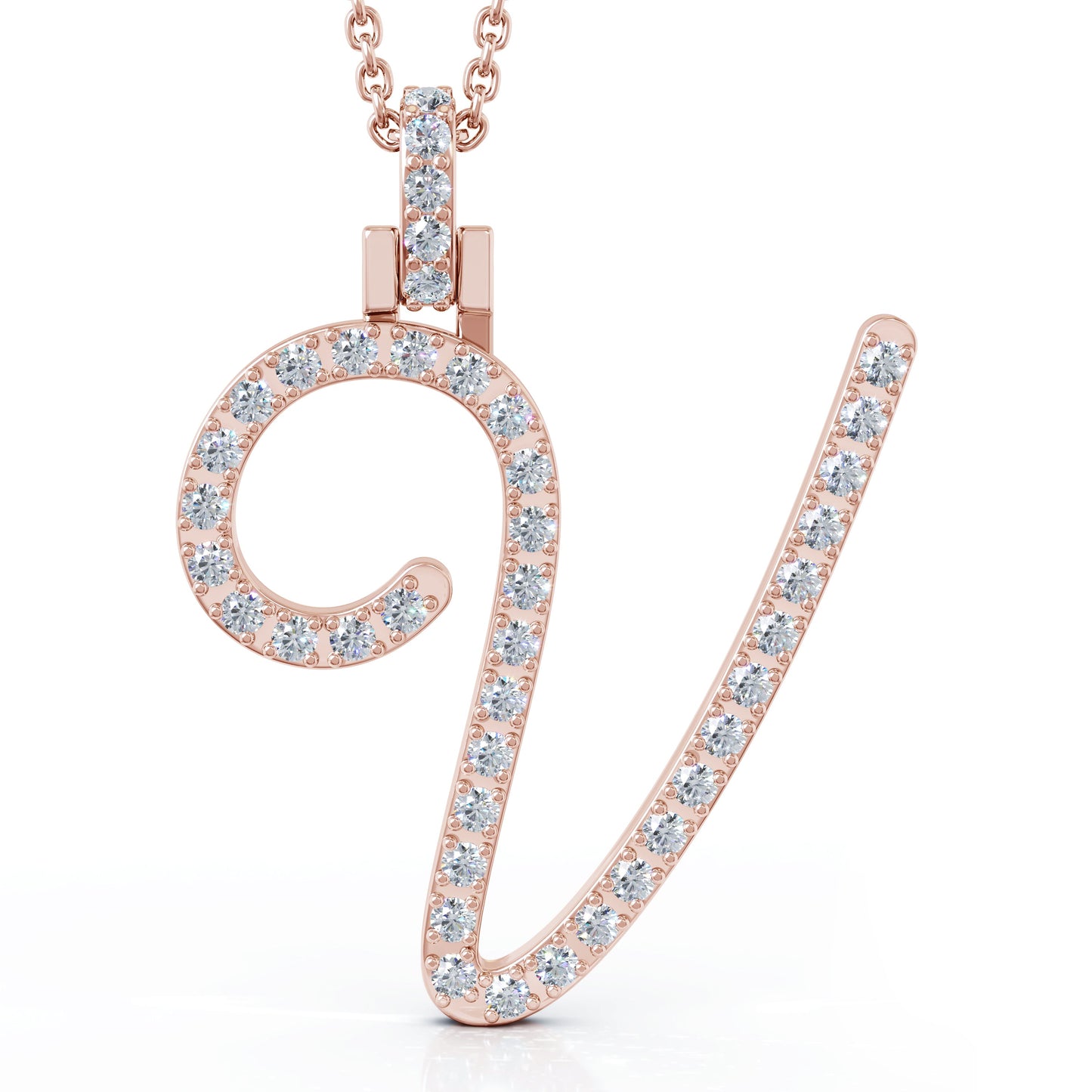 Diamond A-Z Alphabet Initial Letter Pendant Necklace, 18" Gold Chain in 14K Gold