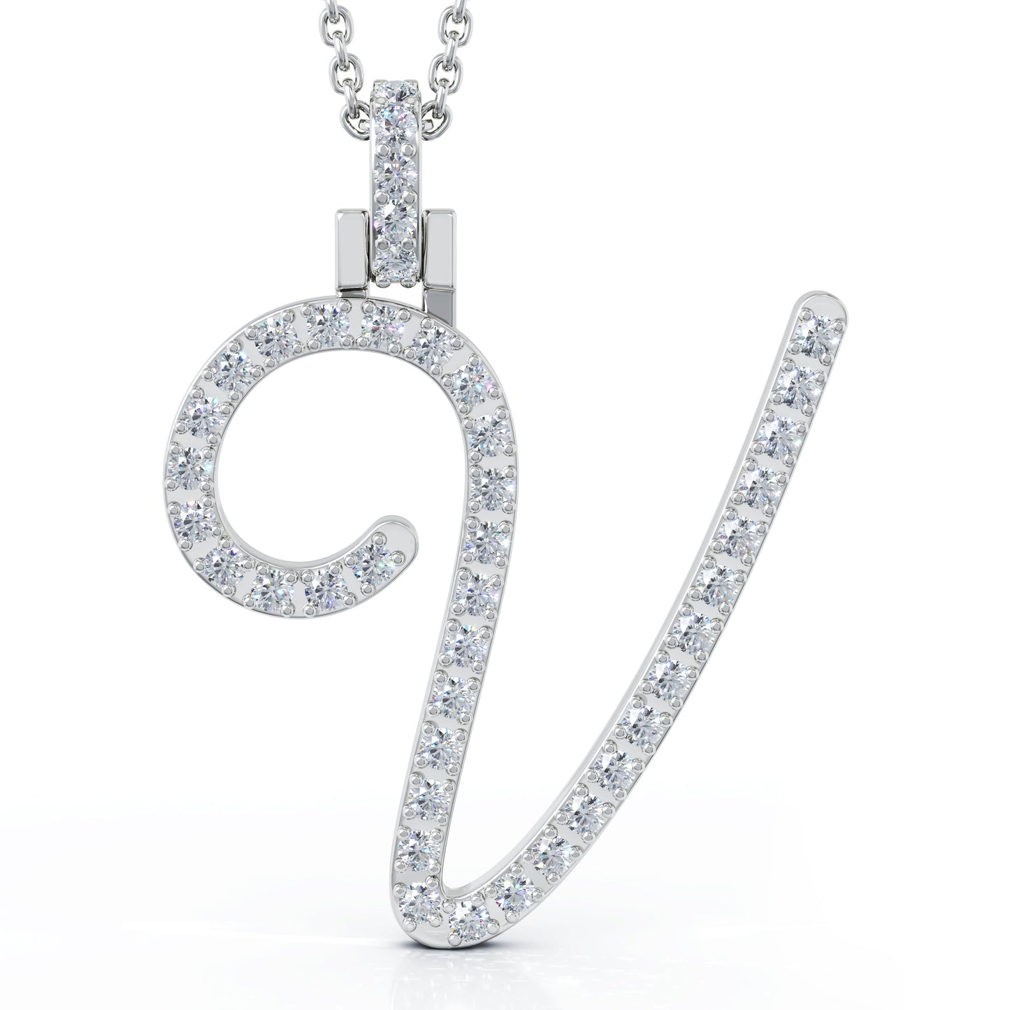 Diamond A-Z Alphabet Initial Letter Pendant Necklace, 18" Gold Chain in 14K Gold