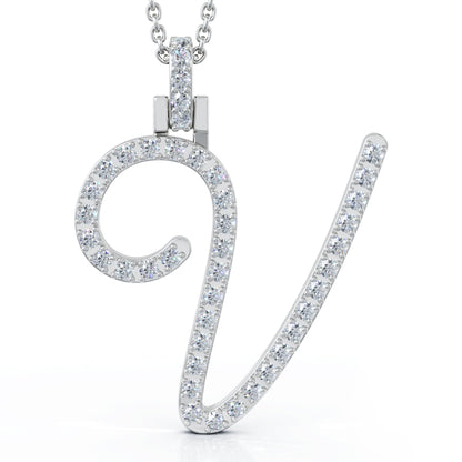 Diamond A-Z Alphabet Initial Letter Pendant Necklace, 18" Gold Chain in 14K Gold