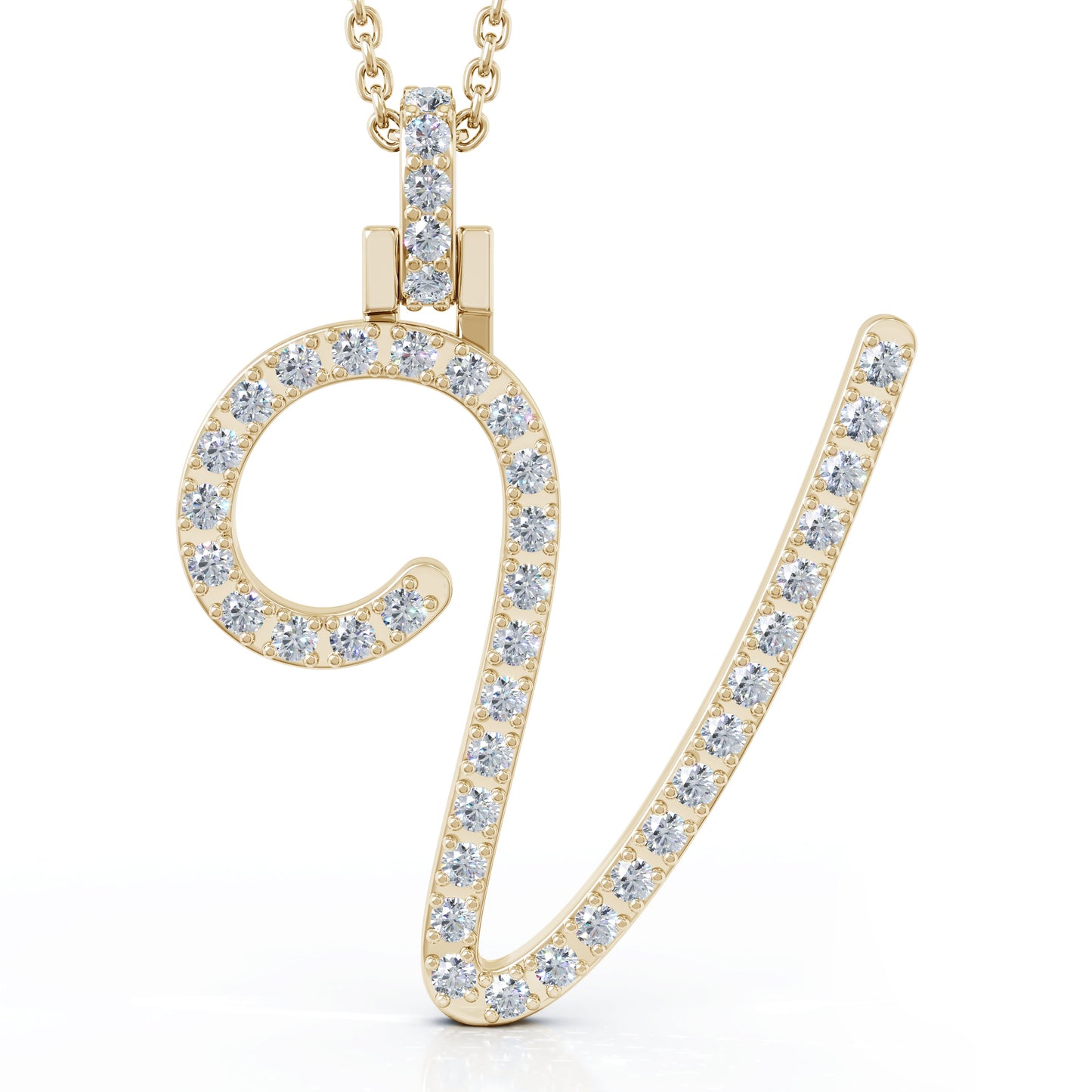 Diamond A-Z Alphabet Initial Letter Pendant Necklace, 18" Gold Chain in 14K Gold
