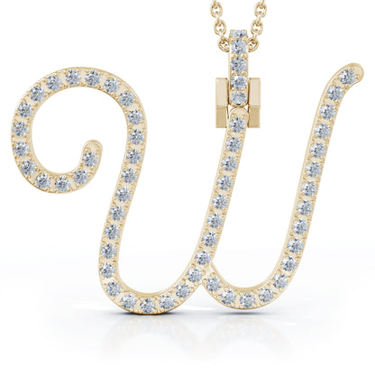 Diamond A-Z Alphabet Initial Letter Pendant Necklace, 18" Gold Chain in 14K Gold