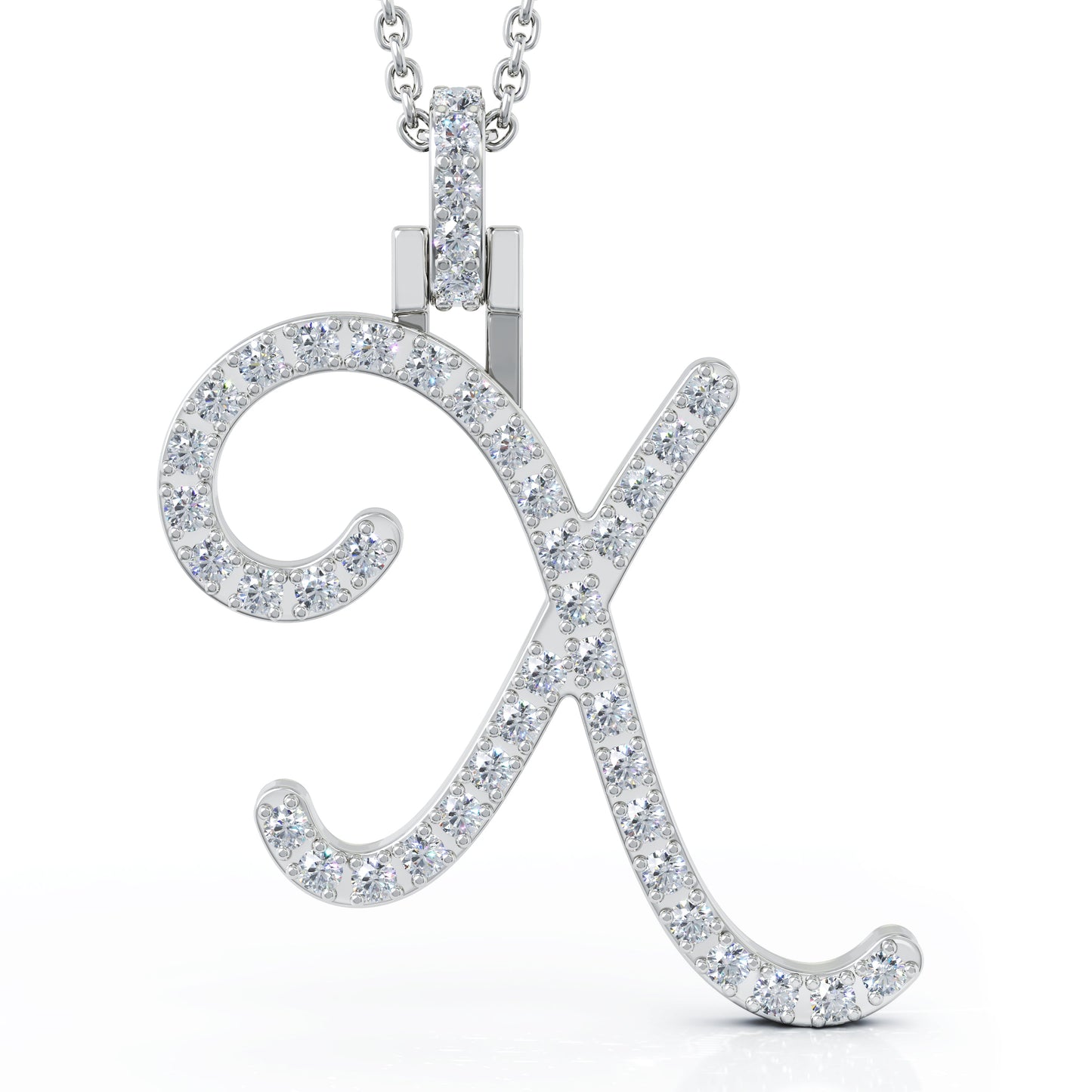 Diamond A-Z Alphabet Initial Letter Pendant Necklace, 18" Gold Chain in 14K Gold