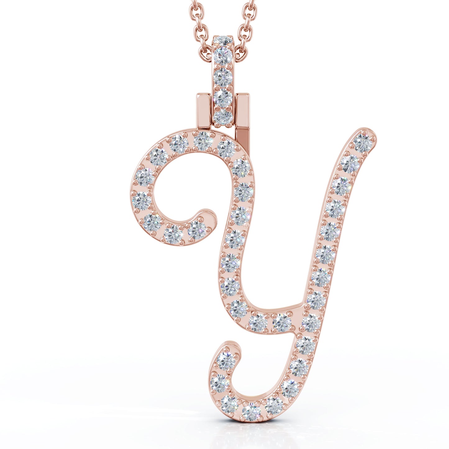 Diamond A-Z Alphabet Initial Letter Pendant Necklace, 18" Gold Chain in 14K Gold