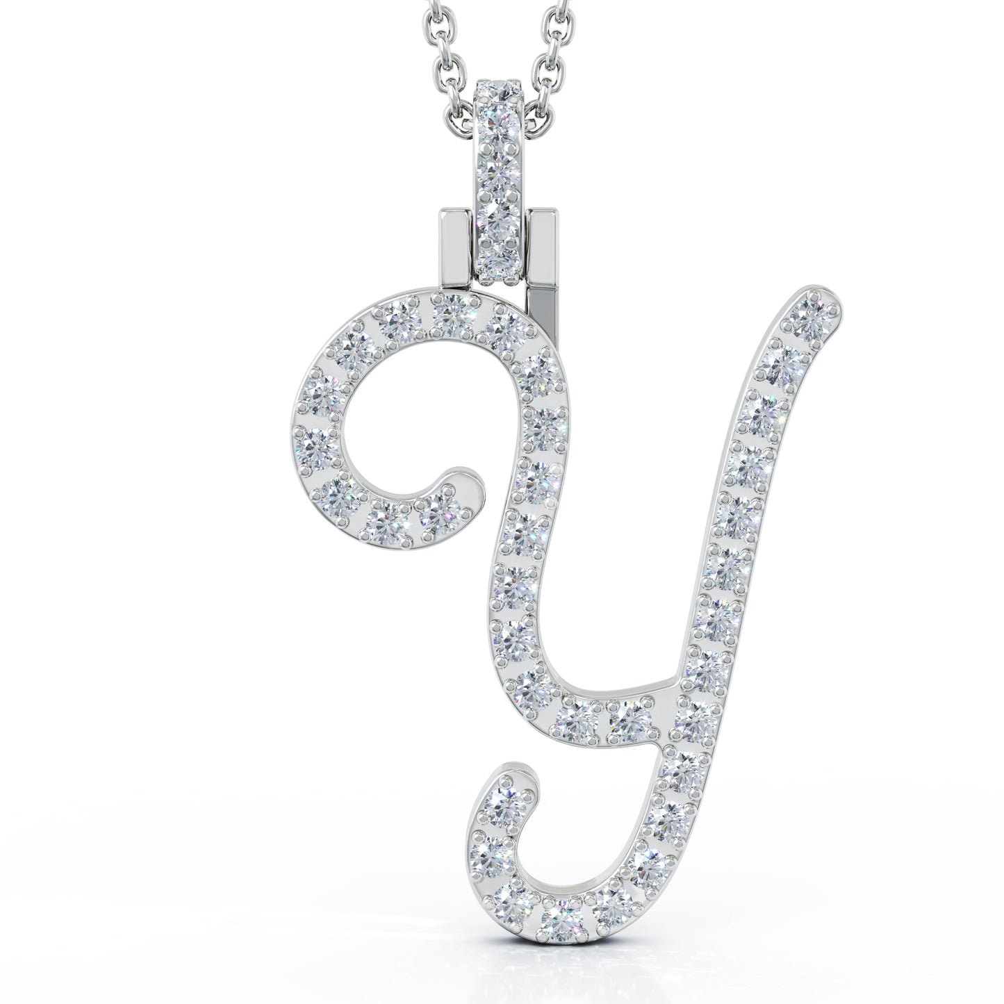 Diamond A-Z Alphabet Initial Letter Pendant Necklace, 18" Gold Chain in 14K Gold