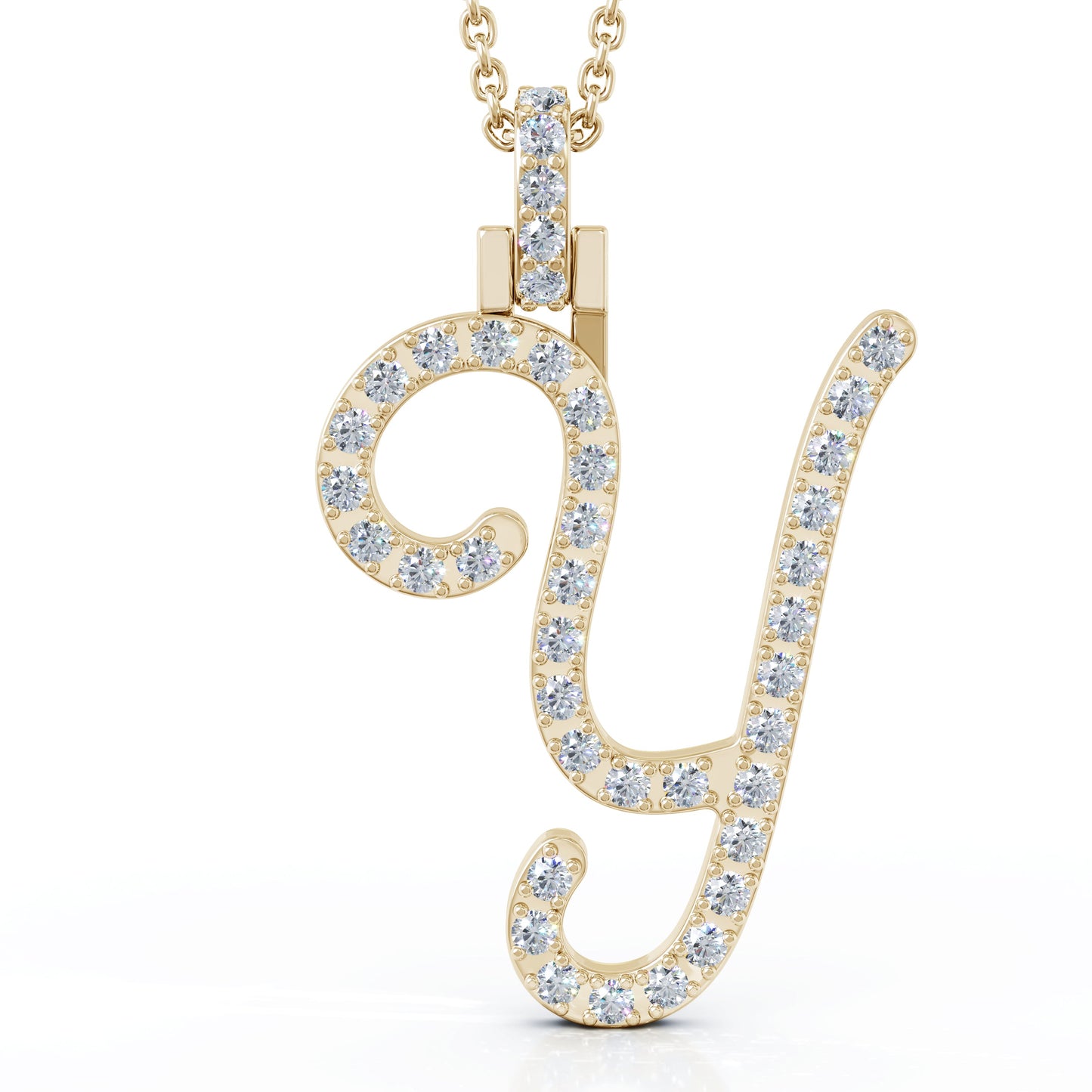 Diamond A-Z Alphabet Initial Letter Pendant Necklace, 18" Gold Chain in 14K Gold