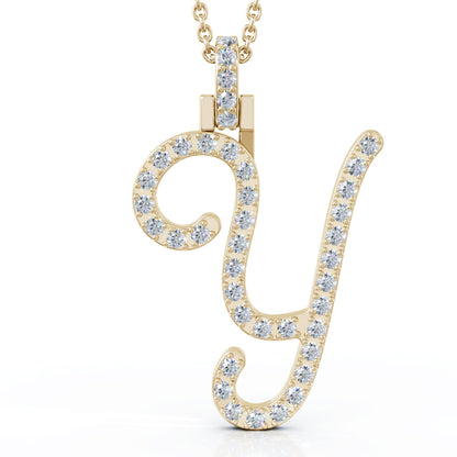 Diamond A-Z Alphabet Initial Letter Pendant Necklace, 18" Gold Chain in 14K Gold