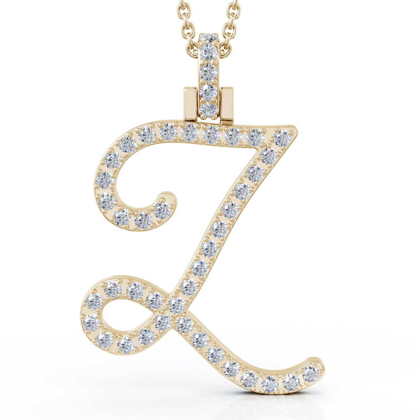 Diamond A-Z Alphabet Initial Letter Pendant Necklace, 18" Gold Chain in 14K Gold