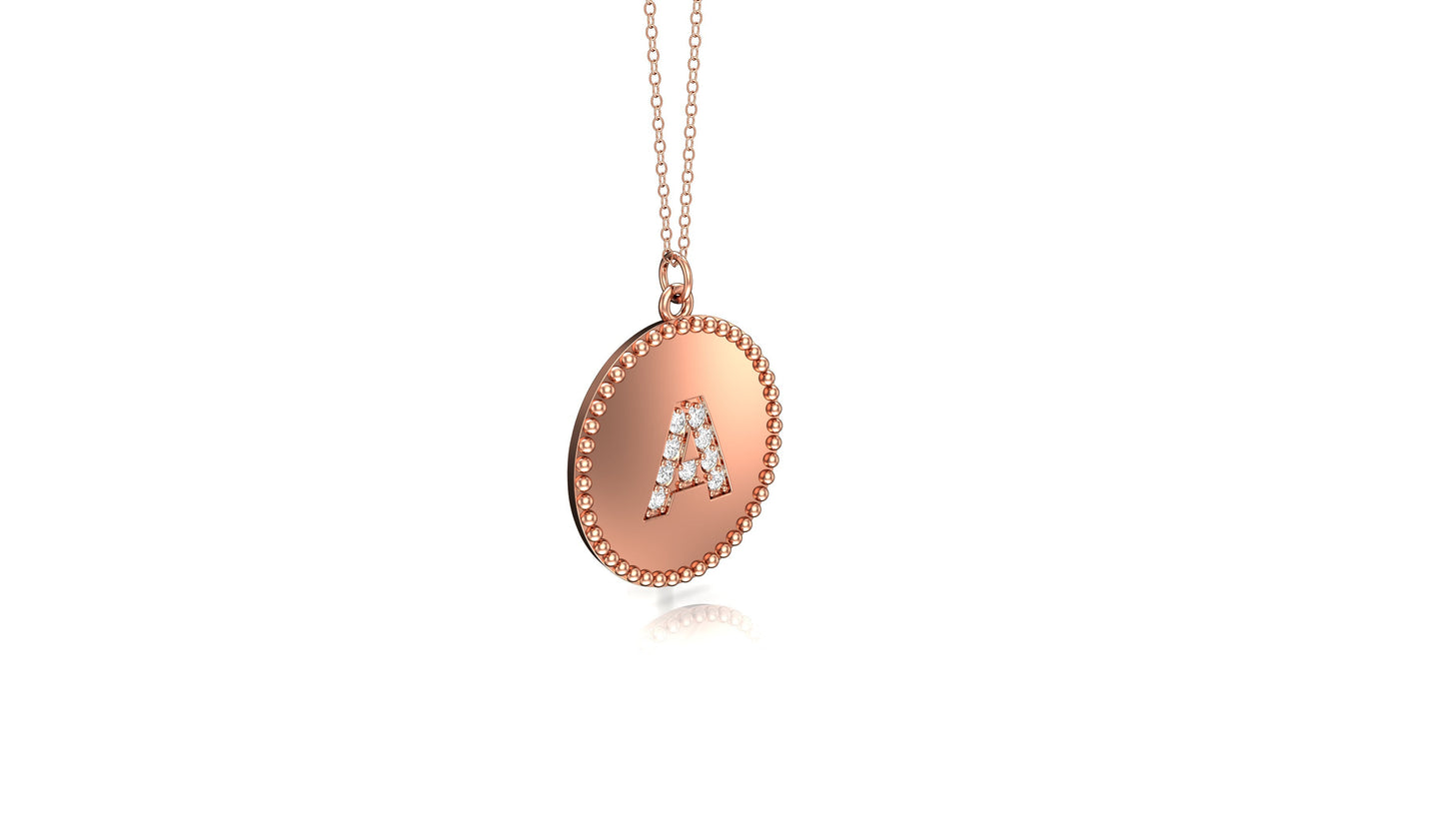 0.07Ct Diamond A-Z Alphabet Initial Bead Pendant, 18" Gold Chain in 14K Gold