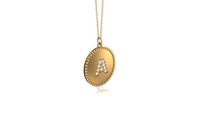 0.07Ct Diamond A-Z Alphabet Initial Bead Pendant, 18" Gold Chain in 14K Gold