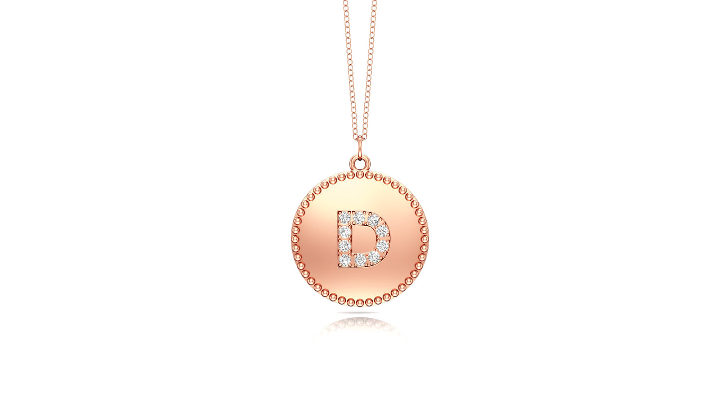 0.07Ct Diamond A-Z Alphabet Initial Bead Pendant, 18" Gold Chain in 14K Gold