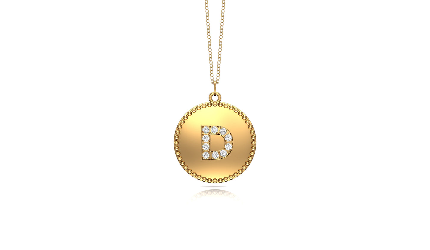 0.07Ct Diamond A-Z Alphabet Initial Bead Pendant, 18" Gold Chain in 14K Gold