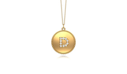 0.07Ct Diamond A-Z Alphabet Initial Bead Pendant, 18" Gold Chain in 14K Gold
