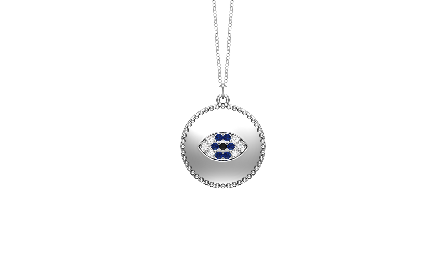 0.10Ct Diamond Evil Eye Disc Pendant, 18" Gold Chain in 14K Gold