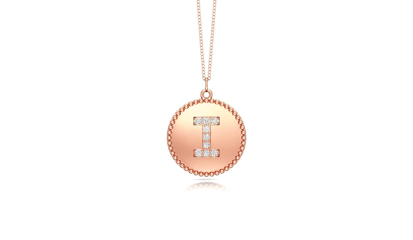 0.07Ct Diamond A-Z Alphabet Initial Bead Pendant, 18" Gold Chain in 14K Gold