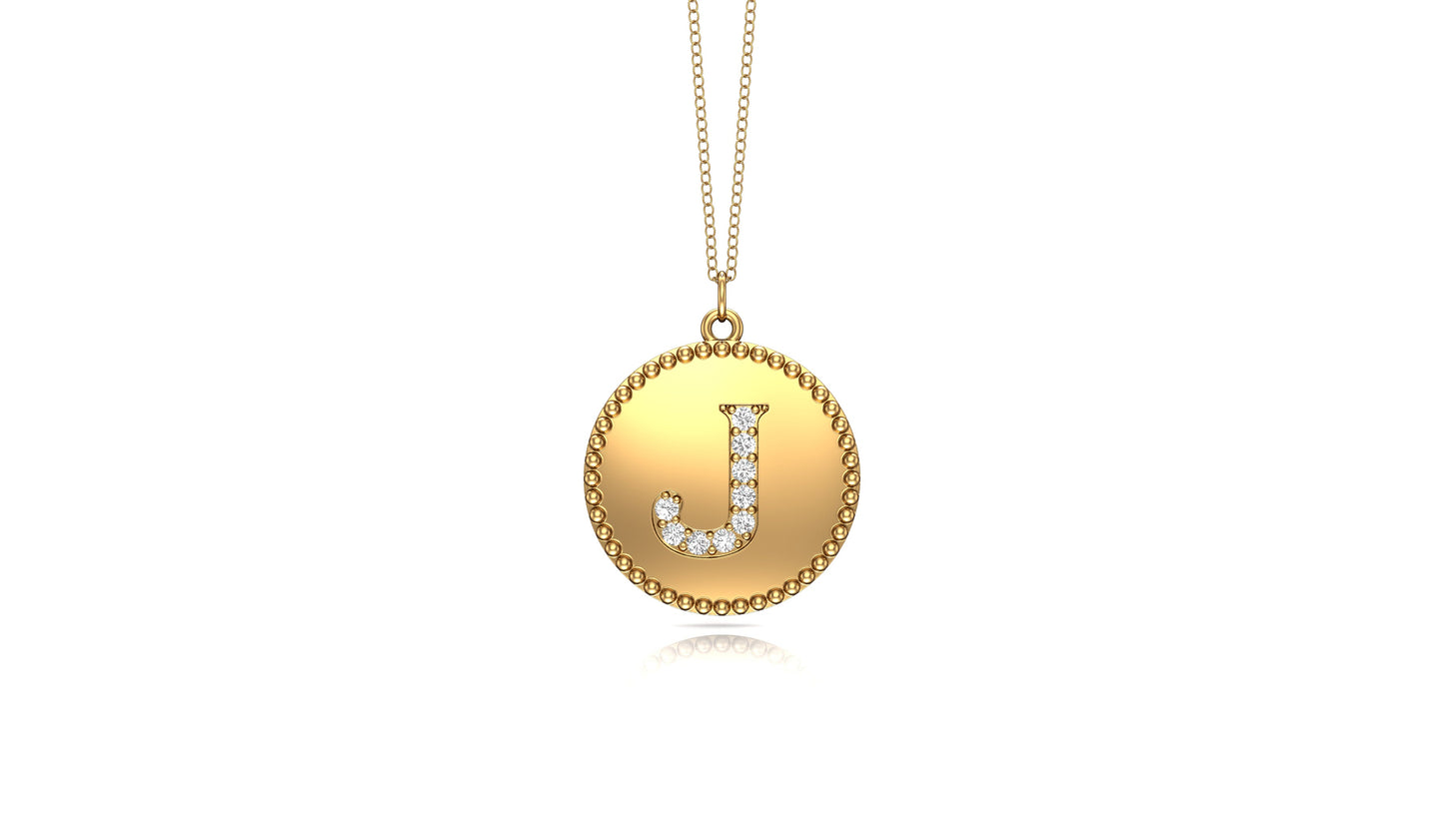 0.07Ct Diamond A-Z Alphabet Initial Bead Pendant, 18" Gold Chain in 14K Gold