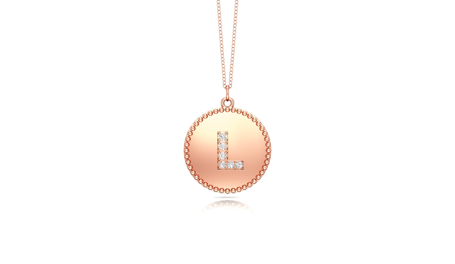 0.07Ct Diamond A-Z Alphabet Initial Bead Pendant, 18" Gold Chain in 14K Gold
