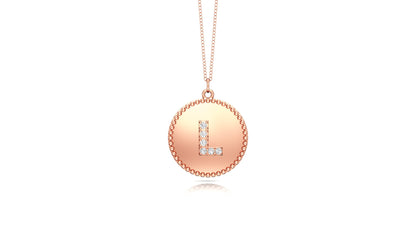 0.07Ct Diamond A-Z Alphabet Initial Bead Pendant, 18" Gold Chain in 14K Gold