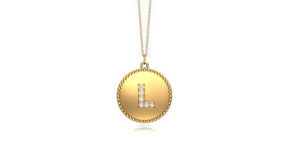 0.07Ct Diamond A-Z Alphabet Initial Bead Pendant, 18" Gold Chain in 14K Gold