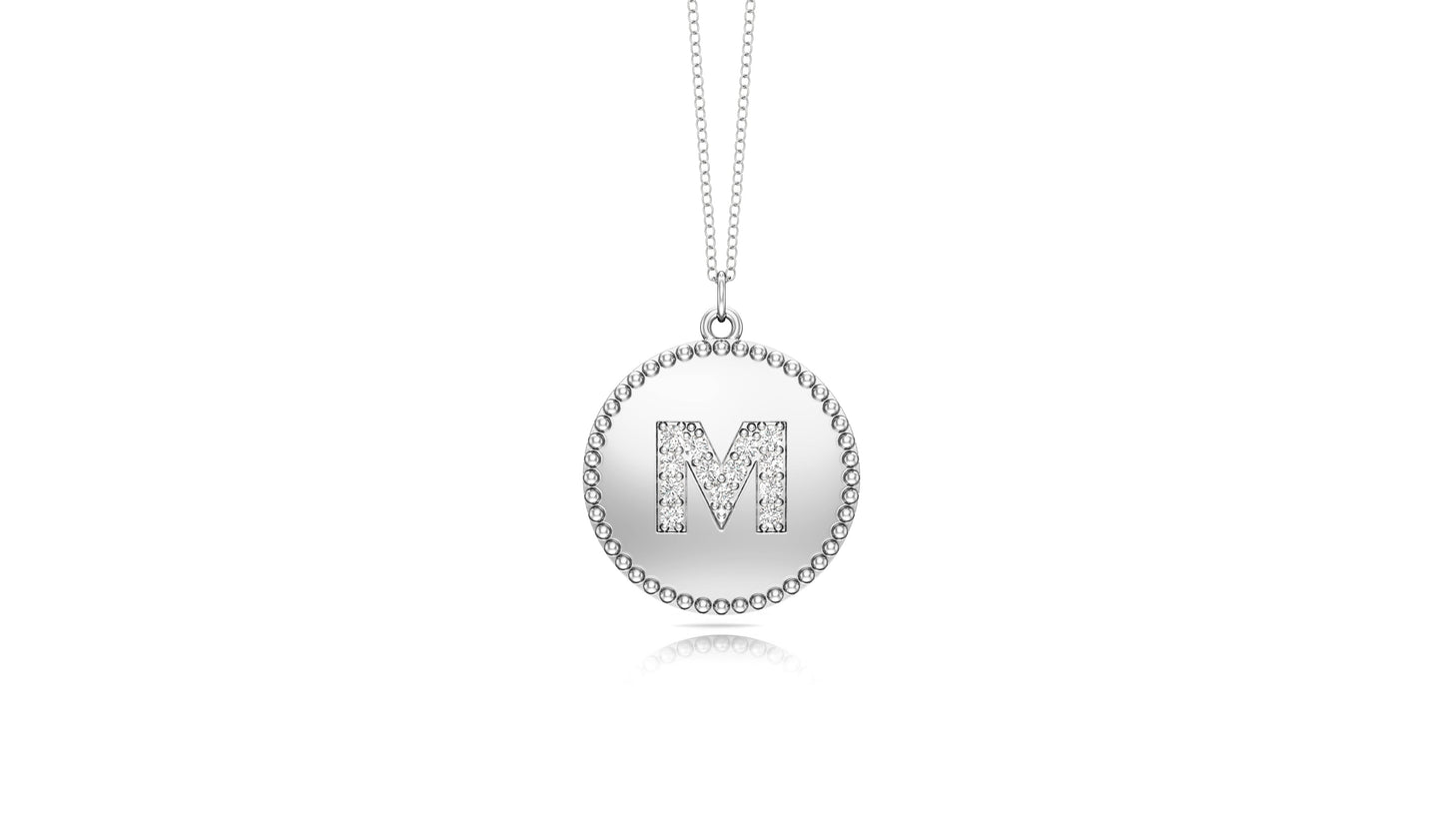 0.07Ct Diamond A-Z Alphabet Initial Bead Pendant, 18" Gold Chain in 14K Gold