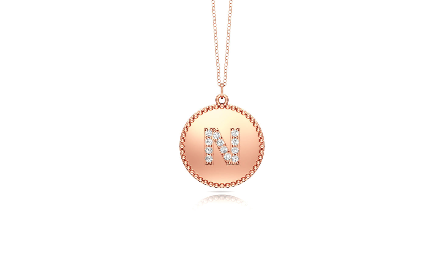 0.07Ct Diamond A-Z Alphabet Initial Bead Pendant, 18" Gold Chain in 14K Gold