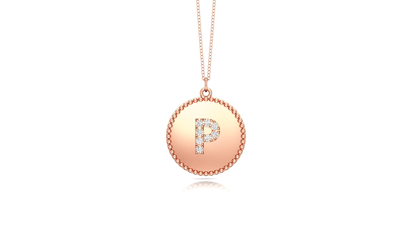 0.07Ct Diamond A-Z Alphabet Initial Bead Pendant, 18" Gold Chain in 14K Gold