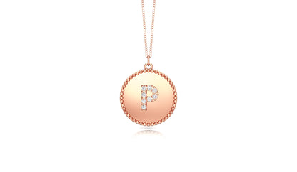0.07Ct Diamond A-Z Alphabet Initial Bead Pendant, 18" Gold Chain in 14K Gold