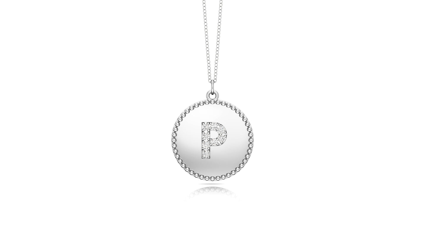 0.07Ct Diamond A-Z Alphabet Initial Bead Pendant, 18" Gold Chain in 14K Gold