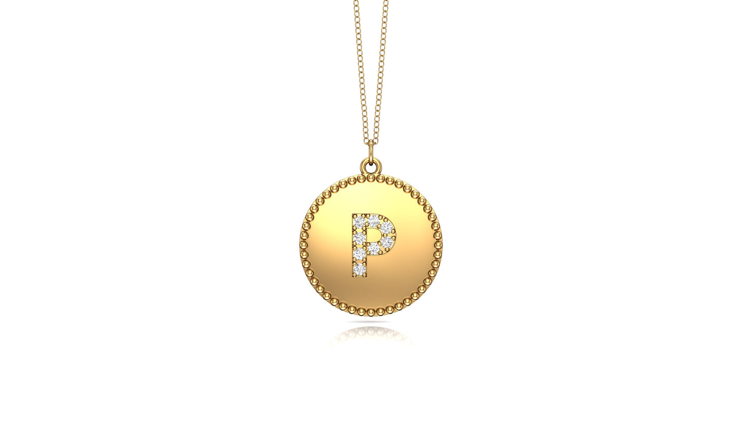 0.07Ct Diamond A-Z Alphabet Initial Bead Pendant, 18" Gold Chain in 14K Gold