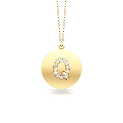 0.07Ct Diamond A-Z Alphabet Initial Pendant, 18" Gold Chain in 14K Gold
