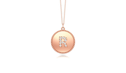 0.07Ct Diamond A-Z Alphabet Initial Bead Pendant, 18" Gold Chain in 14K Gold