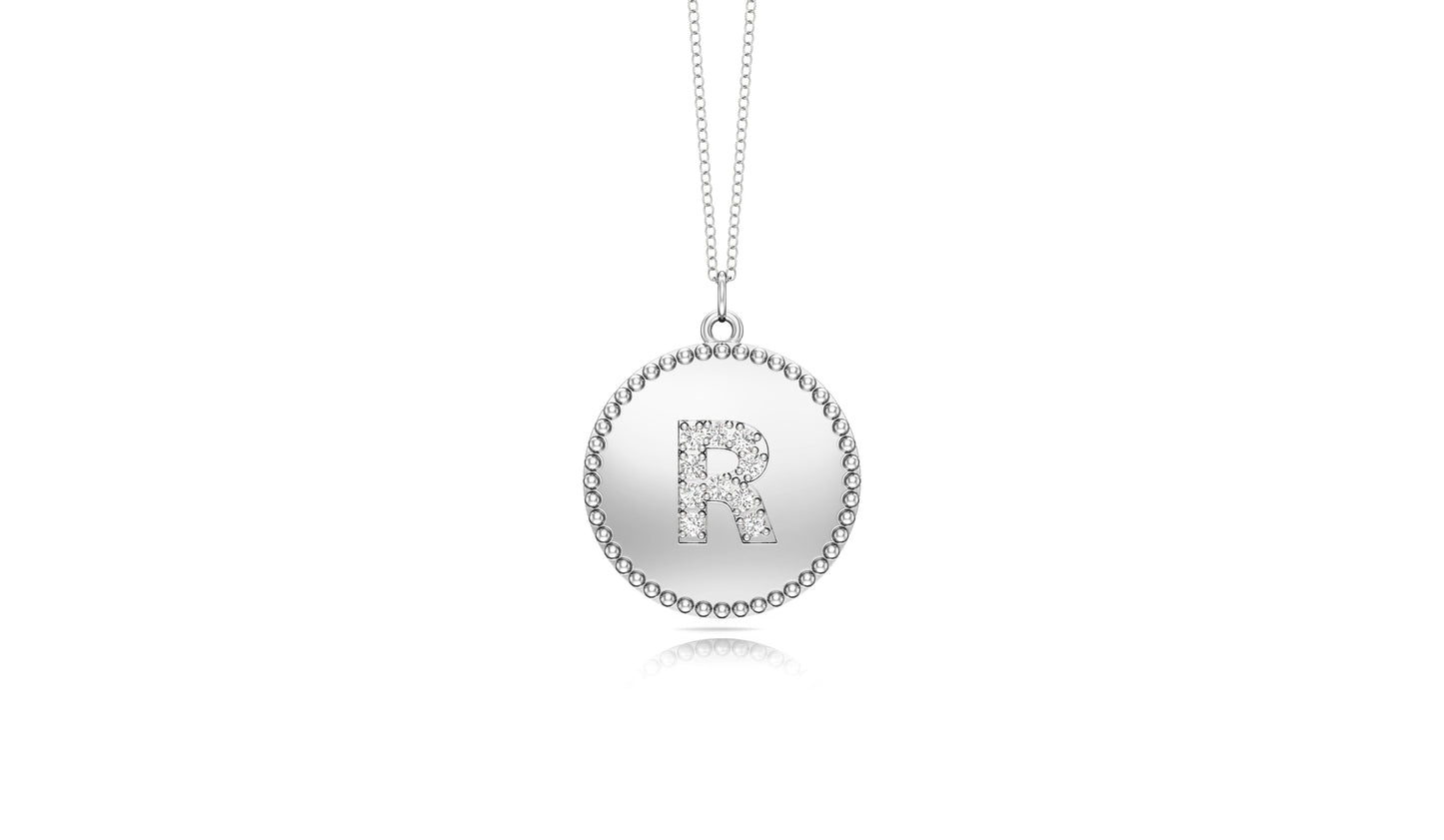 0.07Ct Diamond A-Z Alphabet Initial Bead Pendant, 18" Gold Chain in 14K Gold