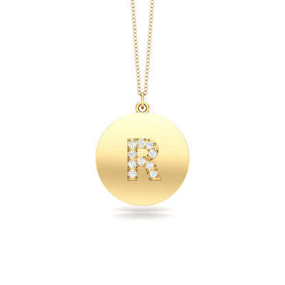 0.07Ct Diamond A-Z Alphabet Initial Pendant, 18" Gold Chain in 14K Gold