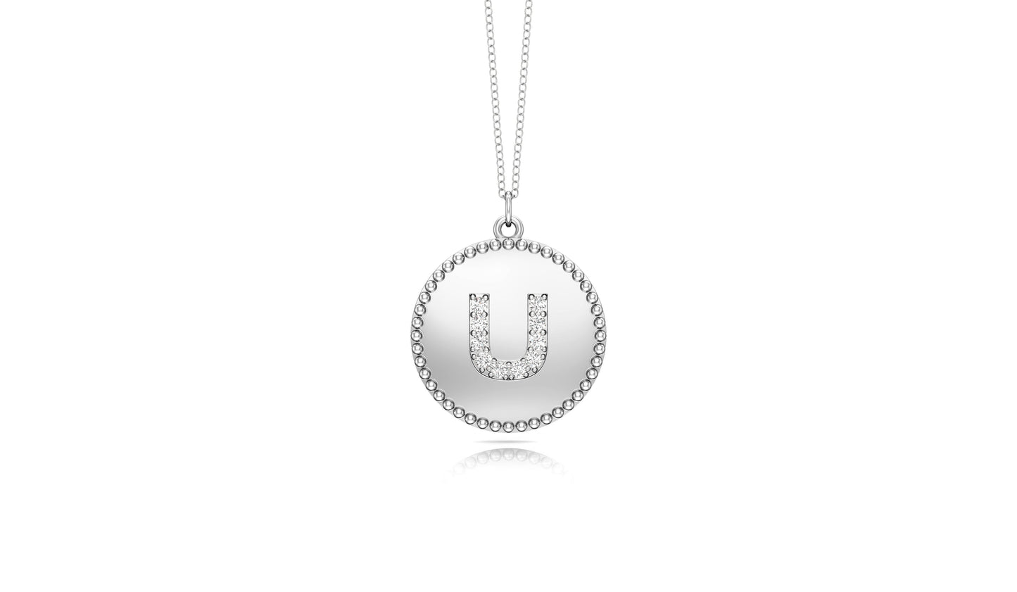 0.07Ct Diamond A-Z Alphabet Initial Bead Pendant, 18" Gold Chain in 14K Gold