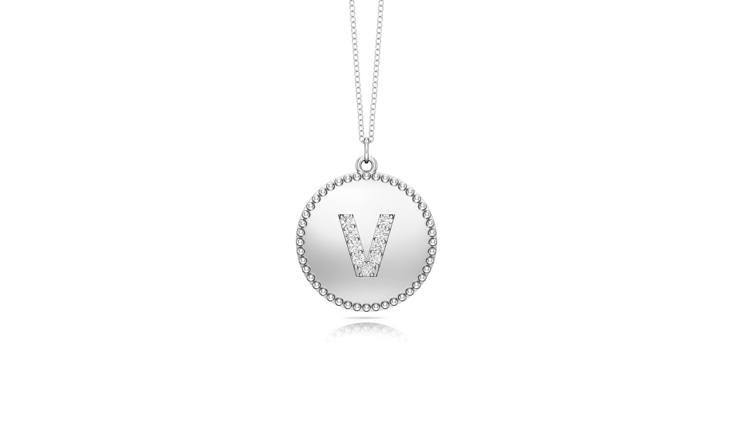 0.07Ct Diamond A-Z Alphabet Initial Bead Pendant, 18" Gold Chain in 14K Gold