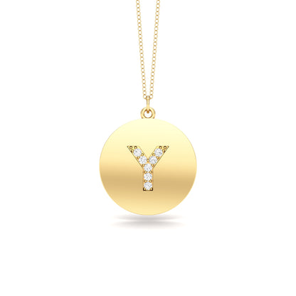 0.07Ct Diamond A-Z Alphabet Initial Pendant, 18" Gold Chain in 14K Gold