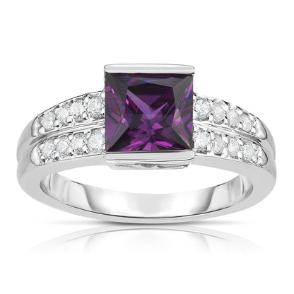 Princess Cut Gemstone & 0.25Ct Diamond Ring in 14K White Gold