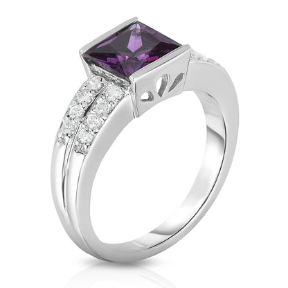 Princess Cut Gemstone & 0.25Ct Diamond Ring in 14K White Gold