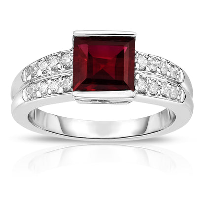 Princess Cut Gemstone & 0.25Ct Diamond Ring in 14K White Gold
