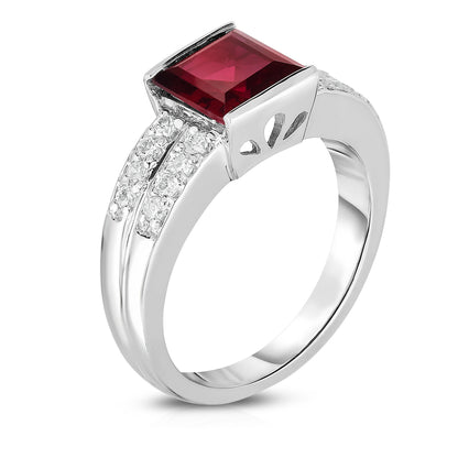 Princess Cut Gemstone & 0.25Ct Diamond Ring in 14K White Gold
