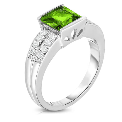 Princess Cut Gemstone & 0.25Ct Diamond Ring in 14K White Gold