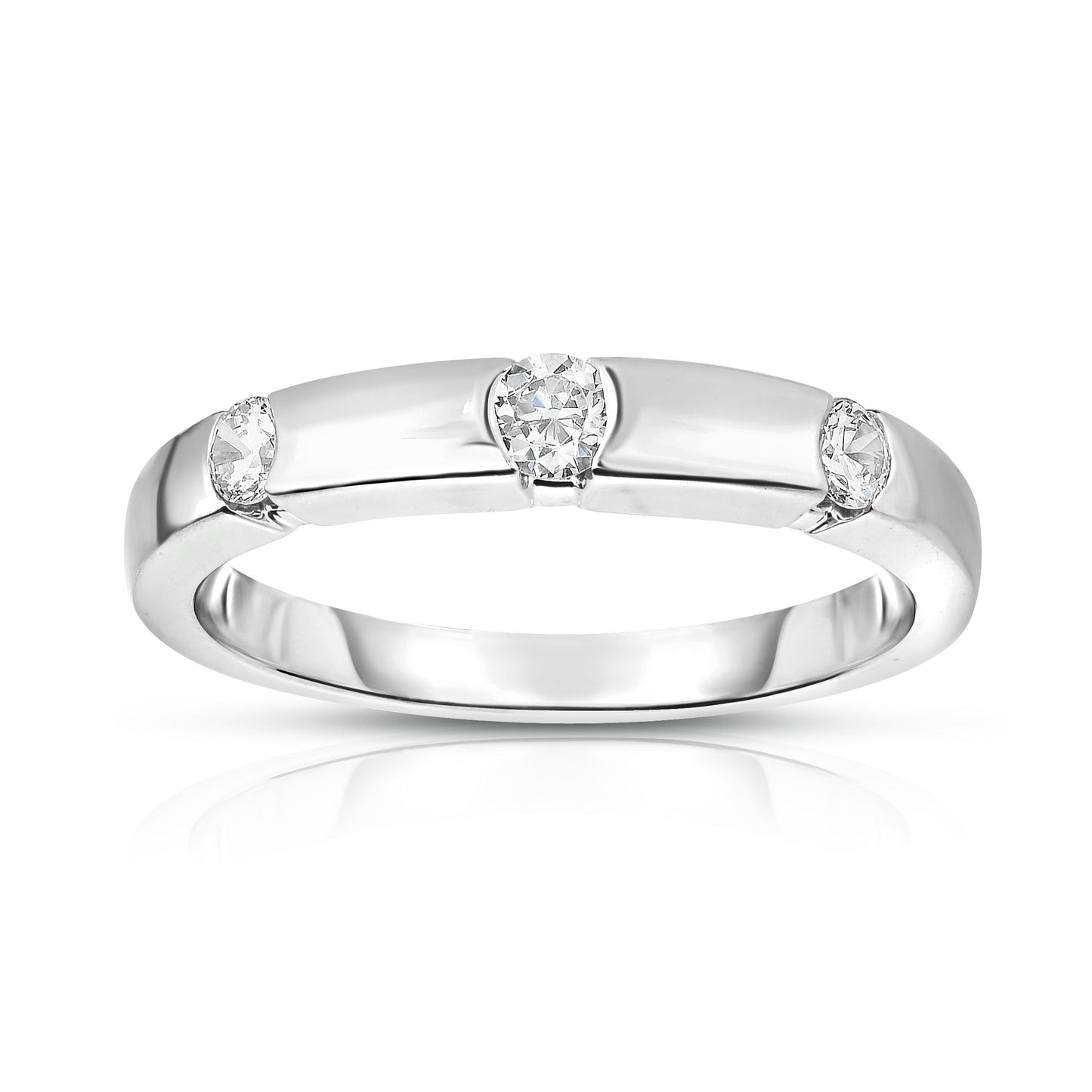 3-Stone Channel 0.22Ct Diamond Ring in 14K White Gold