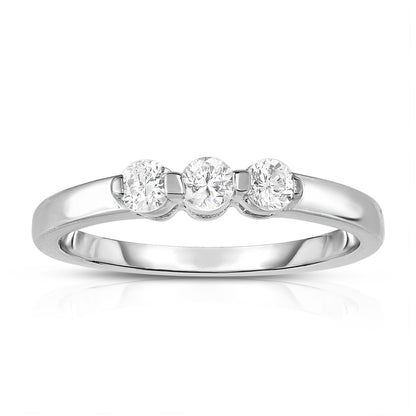 3-Stone Single Prong 0.23Ct Diamond Ring in 14K White Gold