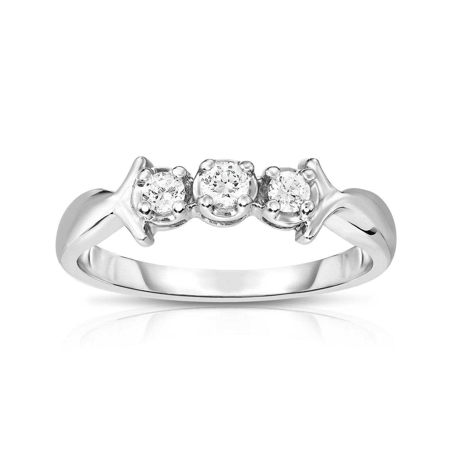 3-Stone 0.18Ct Diamond Engagement Ring in 14K White Gold