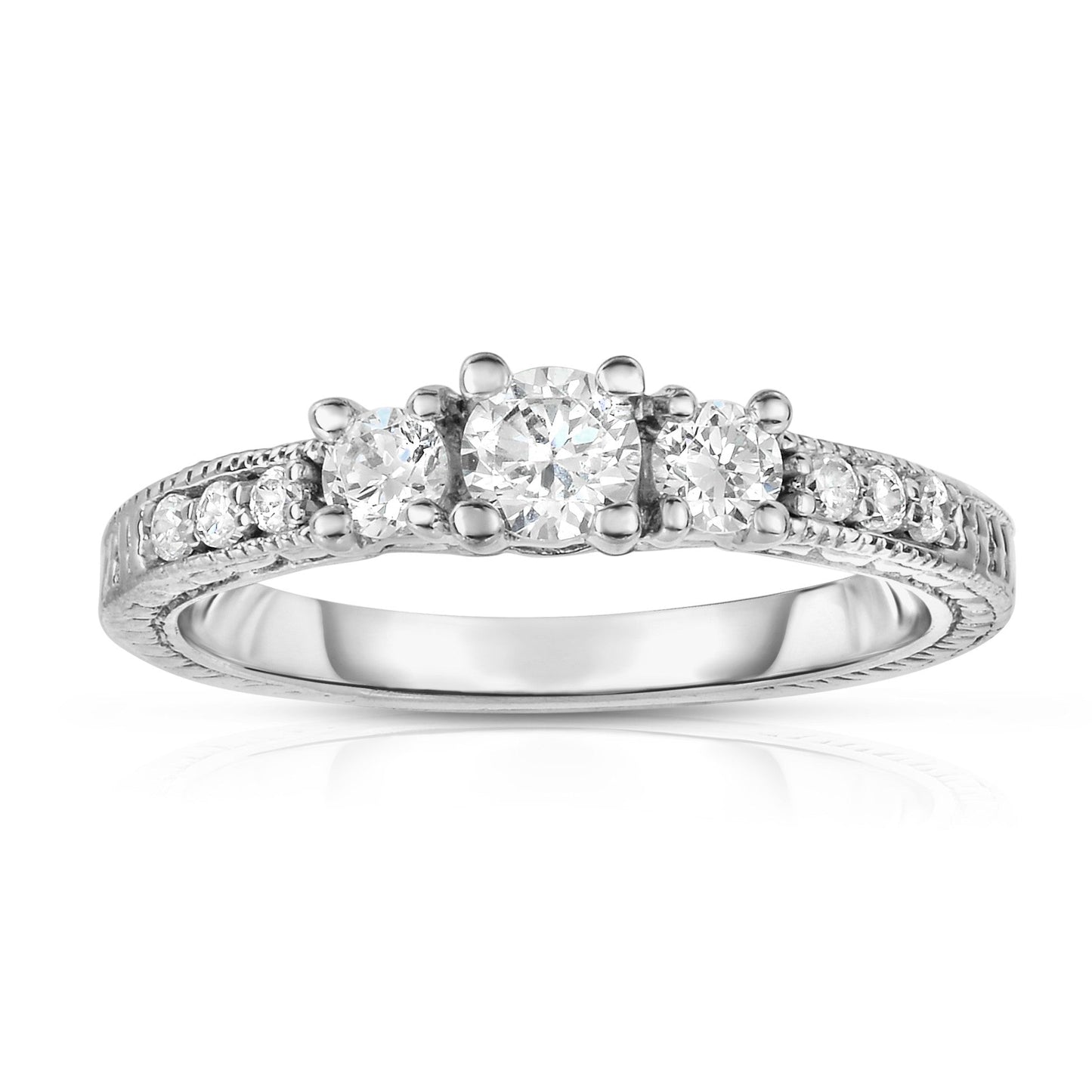 3-Stone 0.40Ct Diamond Engagement Ring in 14K White Gold