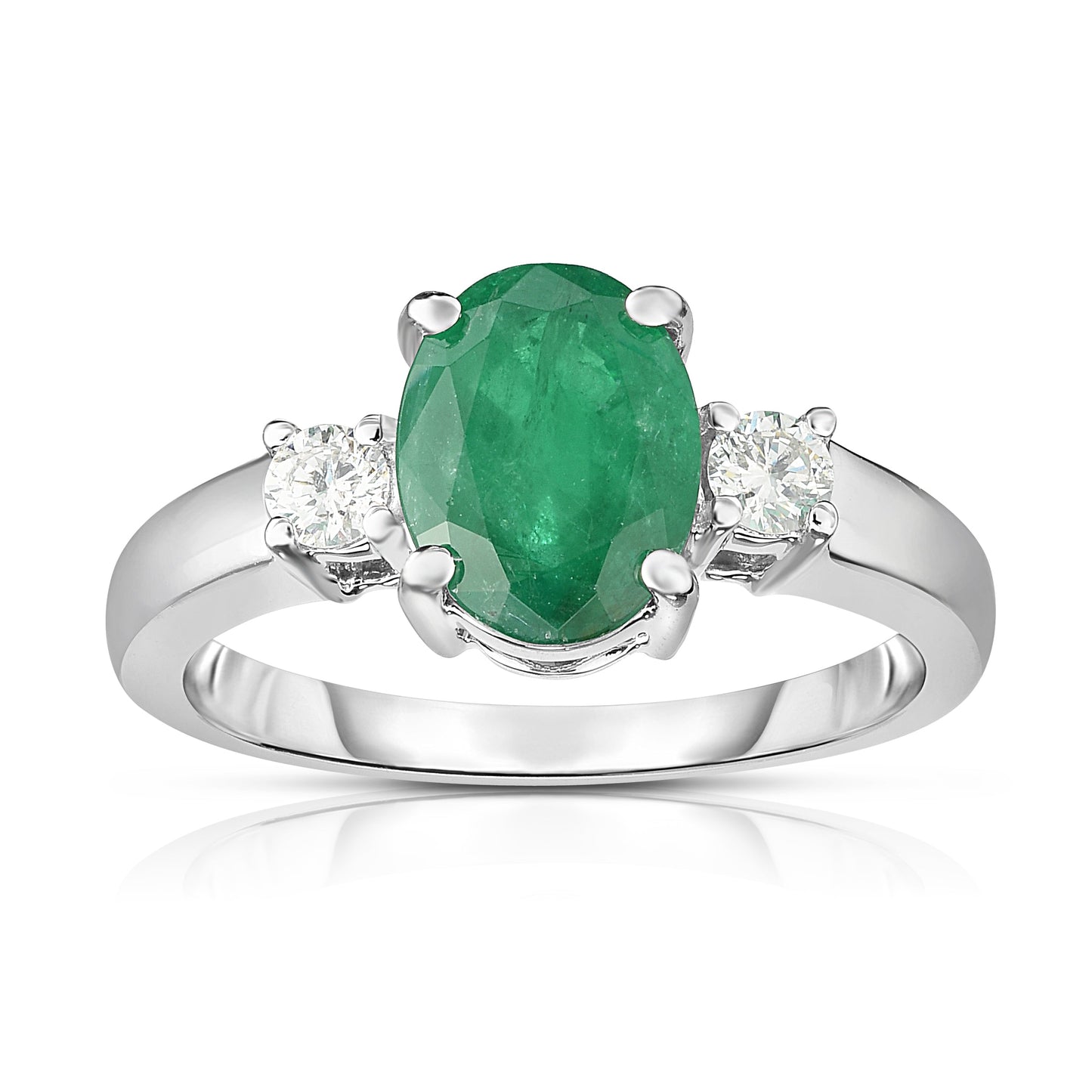 Oval Emerald & 0.20Ct Diamond Ring in 14K White Gold
