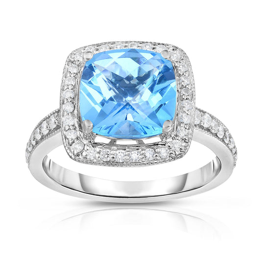 Cushion Gemstone & 0.40Ct Diamond Milligrain  Ring in 14K Gold