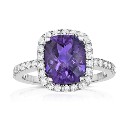 Emerald Shape Gemstone & 0.50Ct Diamond Ring in 14K White Gold